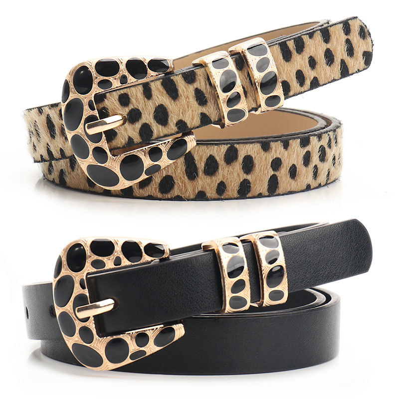 European and American Ins Style Leopard Print Belt for Women, Fashionable Sexy Style Spotted Alloy Buckle Women's Belt, Versatile Jeans Belt