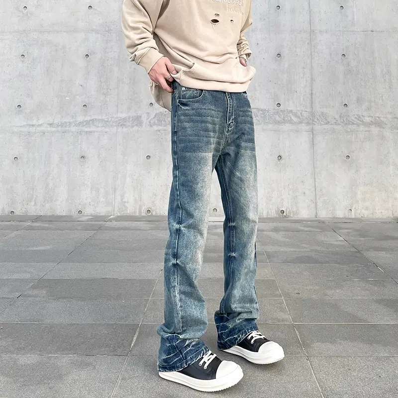 American High Street Vibe Wind Washed Old Niche Style Denim Men and Women Ins Trendy Slimming and Straight Flared Trousers