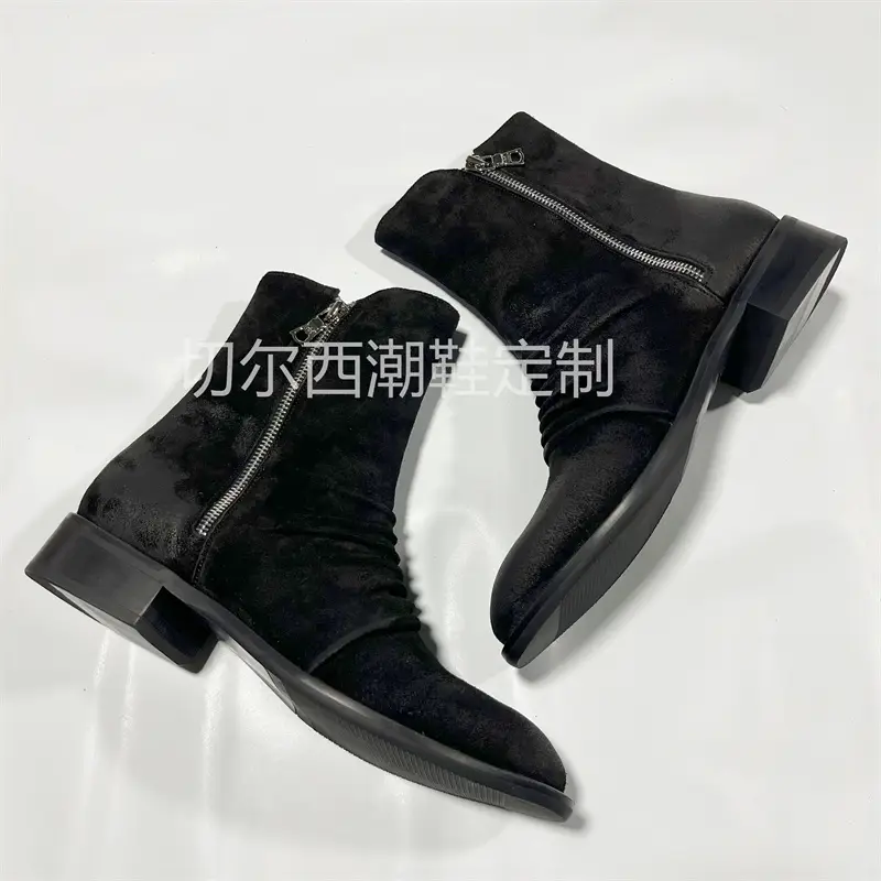 Chelsea Boots Autumn and Winter New Trendy Wrinkled Round Toe Waxed Martin Men's Shoes