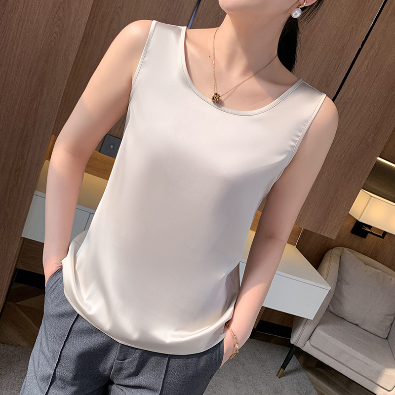 New Round Neck Camisole Women's Spring and Summer Suit Loose Slimming Large Size Top Solid Color Base Shirt