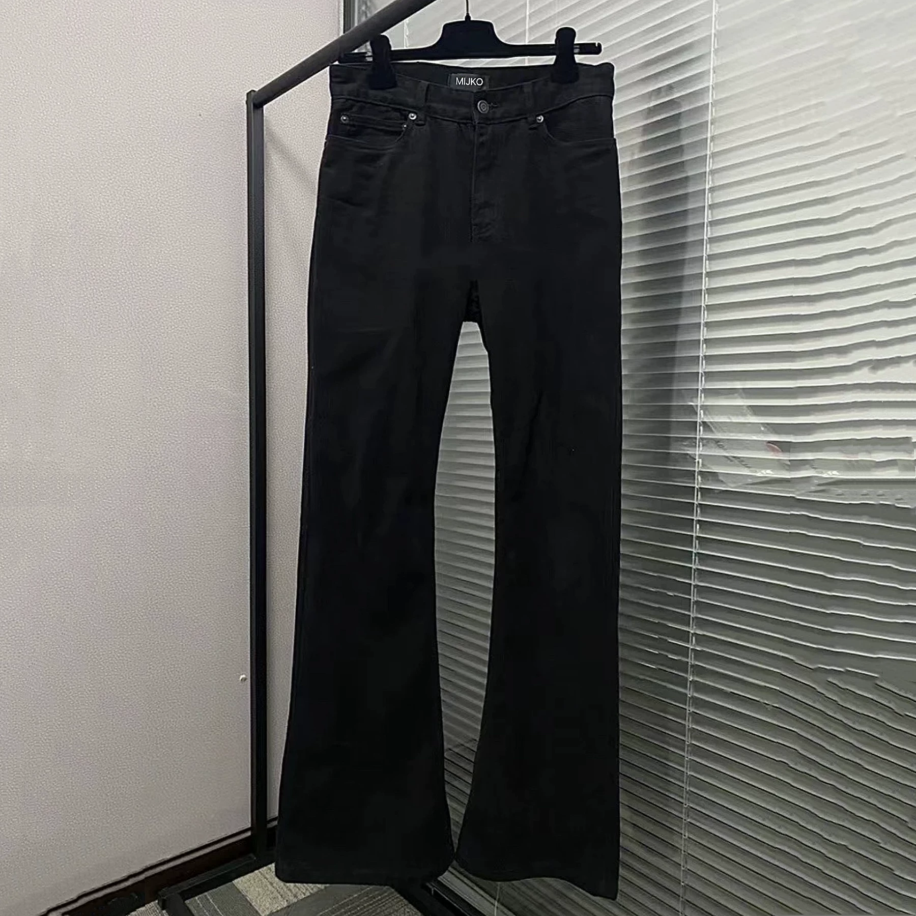 (in Stock) 25Fall Bootcut Washed Distressed Pure Black Micro-Flared Jeans Men's Long Pants Vibe Style