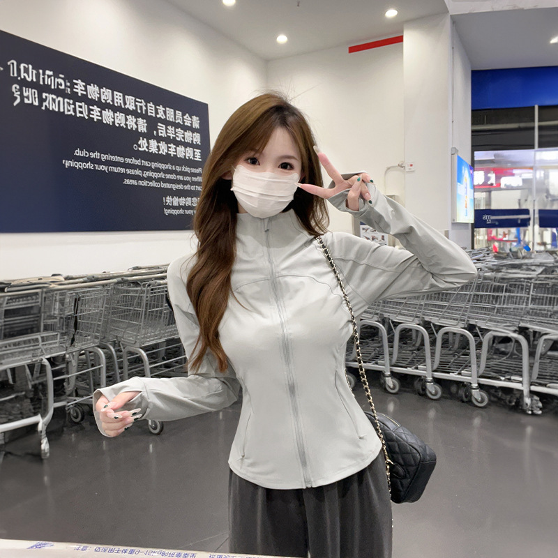 Stand Collar Ice Silk Sun Protection Clothing for Women Summer Uv Protection 2025 New Spring Slim Jacket Yoga Sports Top