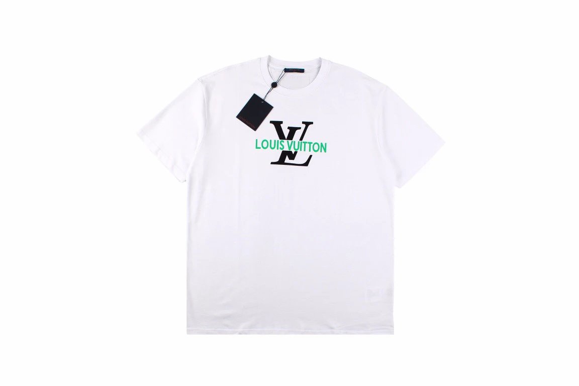 Large V flocked printed short-sleeved T-shirt