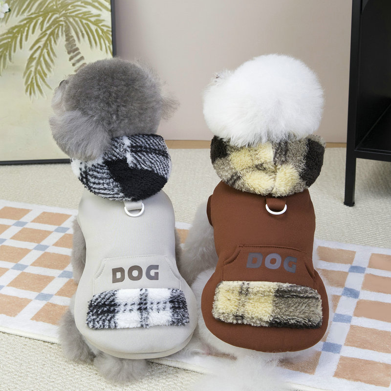 Autumn and Winter Pocket Hooded Sweatshirt Dog Clothes Sports Style Warm Teddy Bichon Pet 25Do Hooded Sweatshirt
