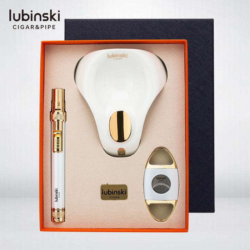 Lubinski cigar tool suit direct fire machine double-edged scissors ceramic ashtray portable combination gift box