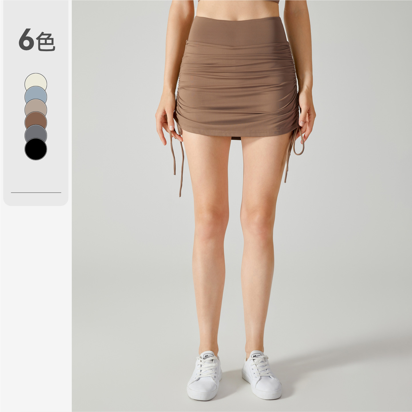 Cross-Border New Drawstring High-Waisted Sports Short Skirt for Women, Anti-Exposure Running Yoga Shorts, Half Skirt, Fitness Tennis Skirt