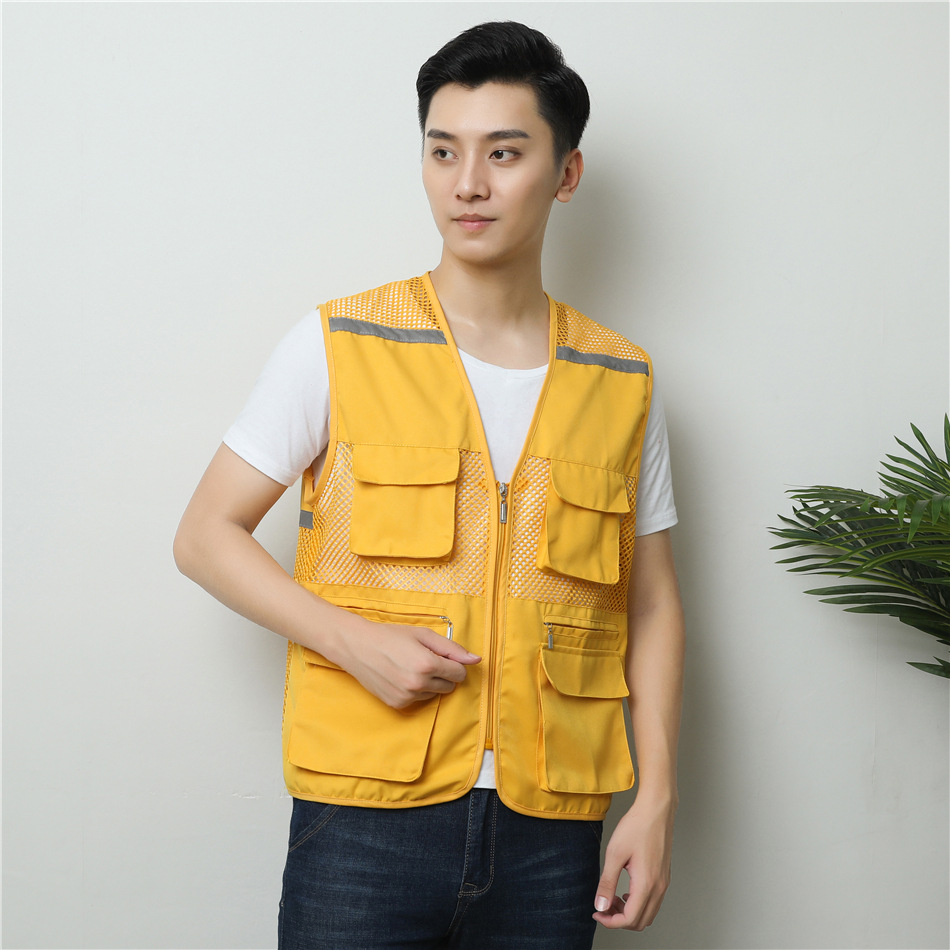 Reflective strip safety vest hollow mesh multi-pocket vest riding driving driver advertising vest printed LOGO
