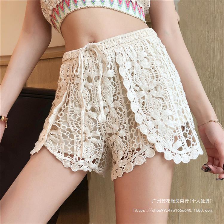 Hollow Out Lace Embroidered Knitted Loose Shorts Anti-exposure Safety Pants Women's Outer Wear New Shorts