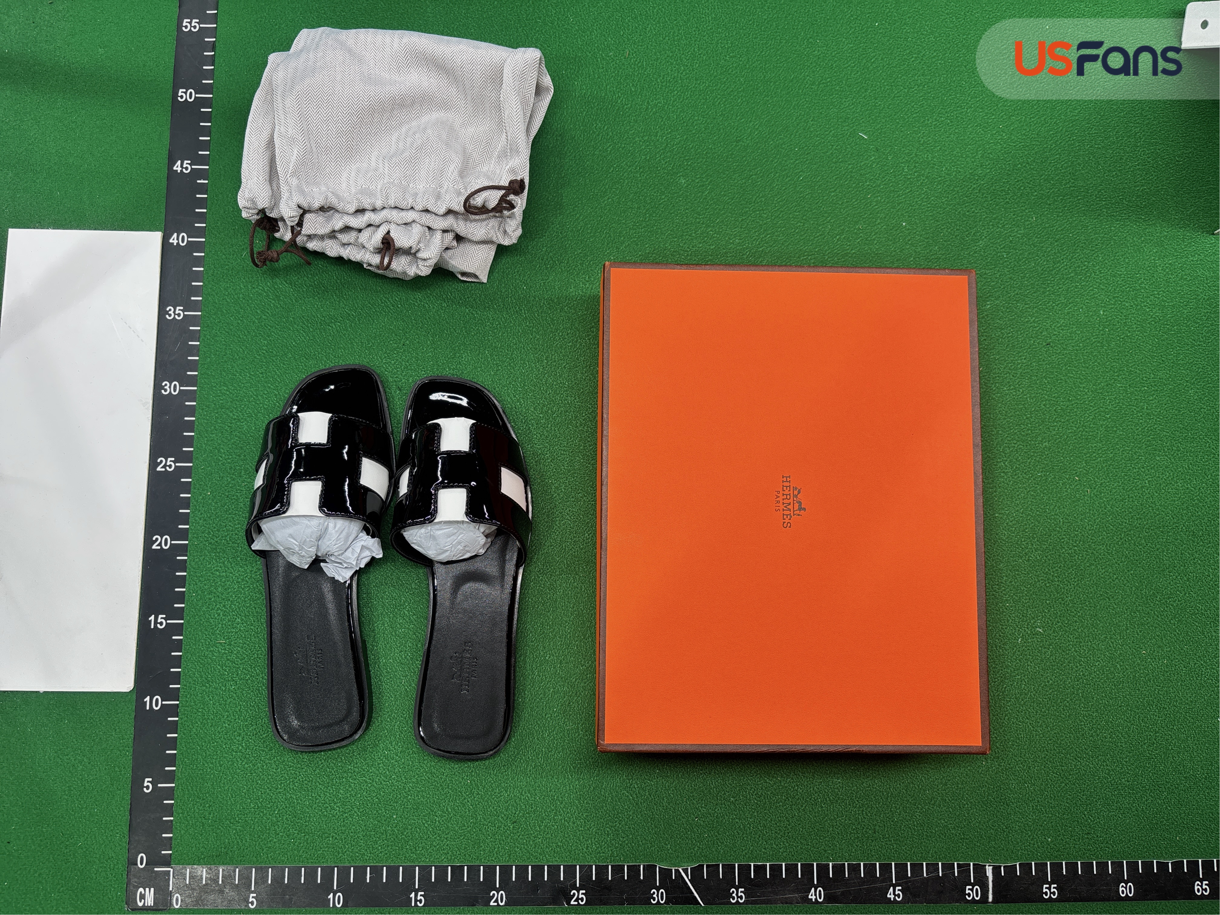 Hermes Oran Sandals Black White QC