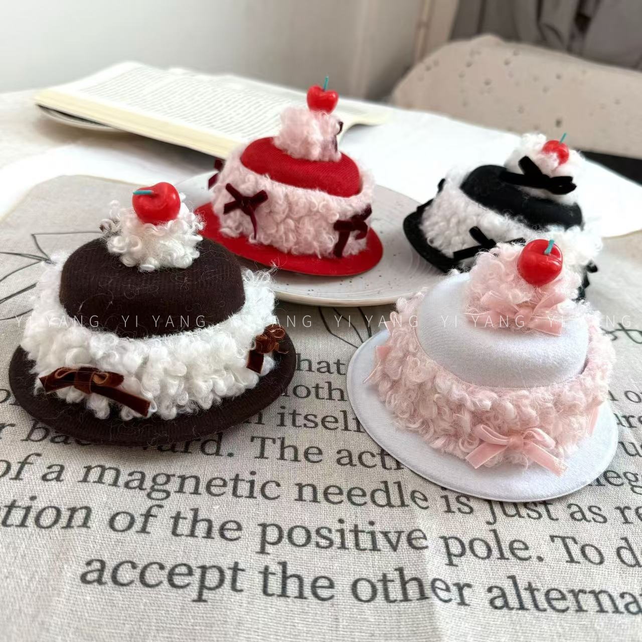 Cream Cake Denim Bow Cherry Birthday Hat Candle Hairpin Female Cute Hat Headwear
