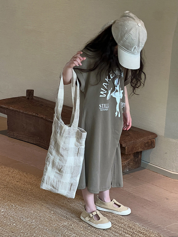 Girls' Short-Sleeved Dress 2026 Summer New Korean Style Children's Summer Dress for Older Kids, Thin Casual Dress Trendy