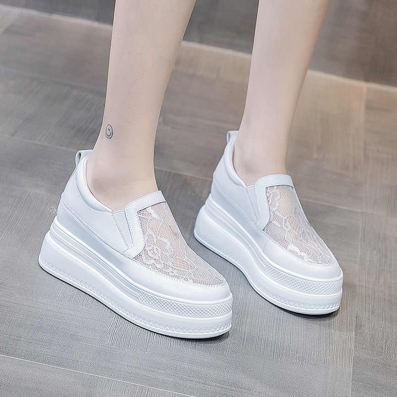 Loafers Summer Women's Thin Casual Shoes Mesh Breathable White Shoes Women's Inner Height Increase Easiest for Match One-Step