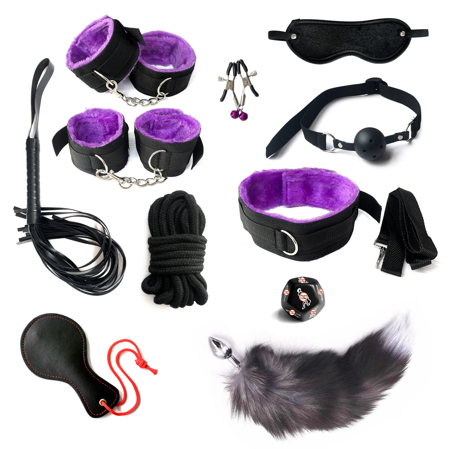 SM webbing plush 11 piece set combination adult auxiliary fun rear Fox tail metal anal plug sex products