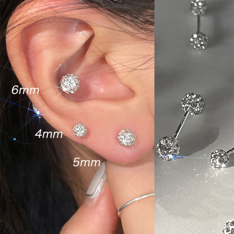 Full Diamond Ball Earrings for Women, Ear Studs for Ear Piercing, Niche High-End Style, Ins-Style, No Need to Remove When Sleeping, Zircon Earrings, Ear Accessories