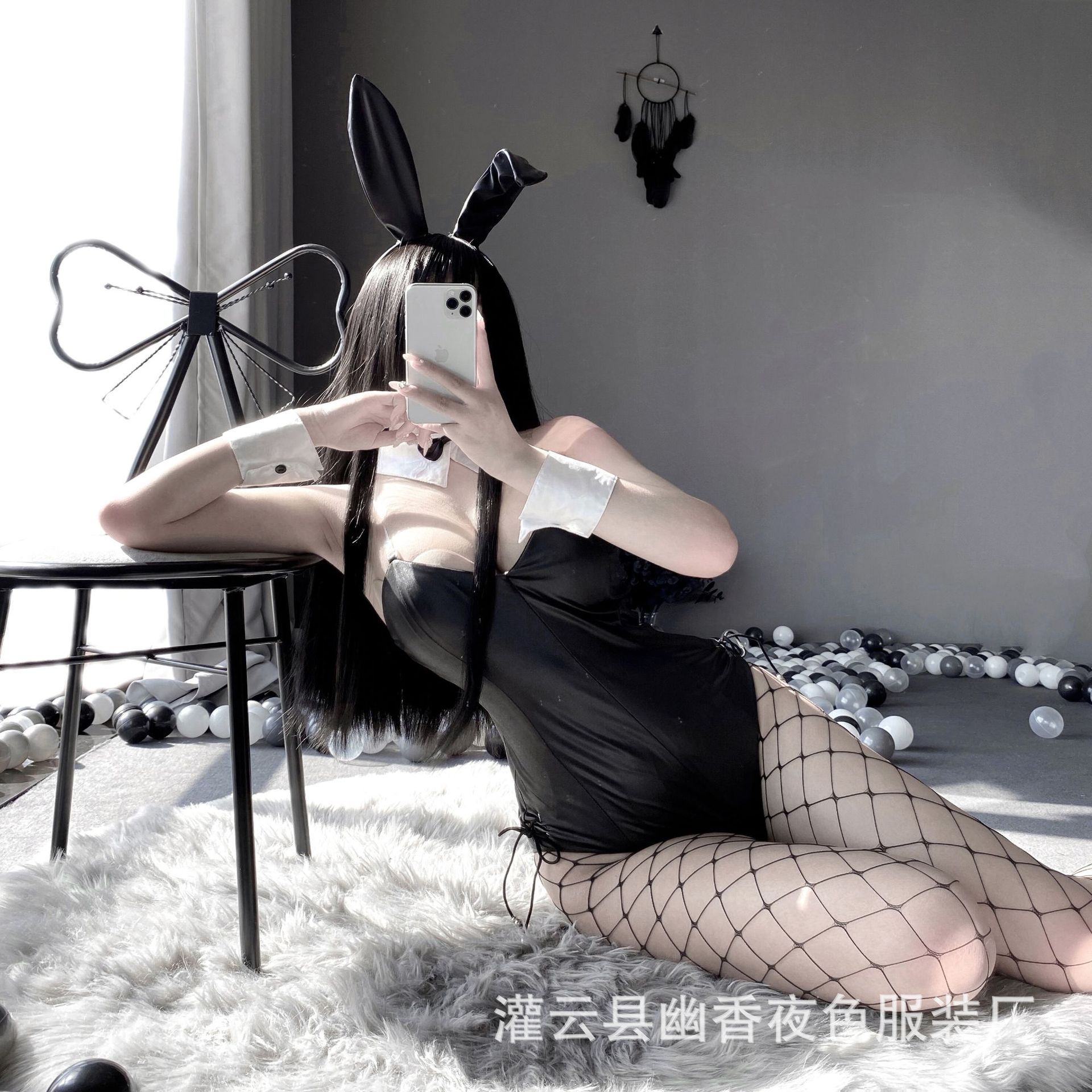 Linlin's New Sexy Lingerie, Sexy Bunny Girl Double-Layered Hidden Button Open-Crotch Bodysuit Cute Set 2442