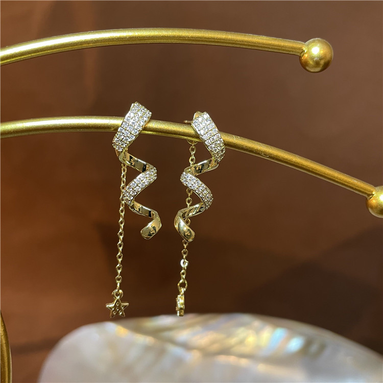 Fashion irregular spiral diamond tassel women's earrings South Korea light luxury star earrings elegant ear jewelry wholesale