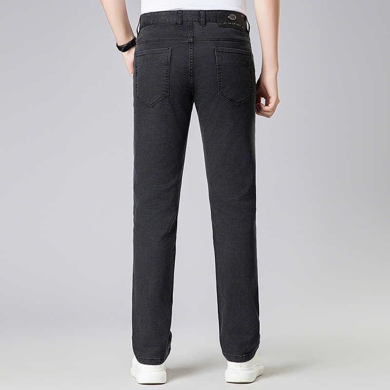 Lyocell Straight-Leg Jeans for Men, Size 26, New Spring/Summer Style, Loose Fit, Wrinkle-Free, Black Pants for Middle-Aged Dads