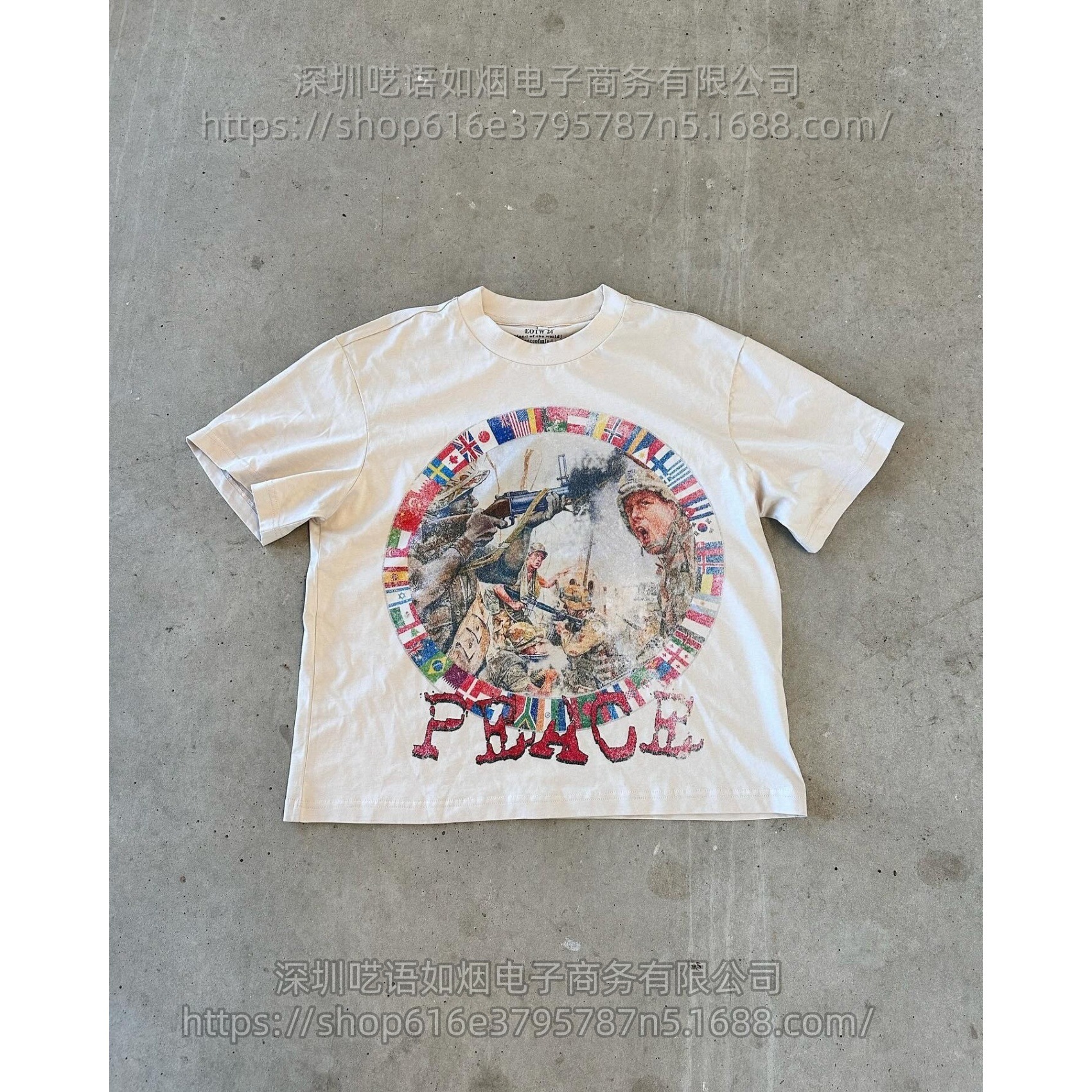 Y2K American Street Style Distressed Flag Border Anti-War Print Short-Sleeve T-Shirt Loose Fit Top for Export