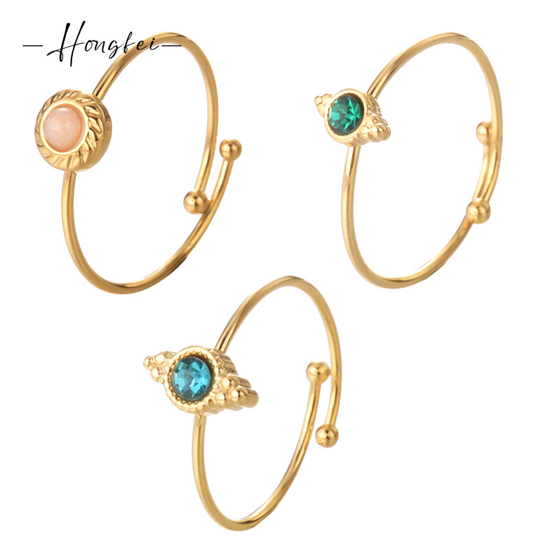 New Ins Style Stainless Steel 14K Gold Natural Stone Ring for Women, Accessible Luxury, High-End, Small Fresh, Plain Ring for Women