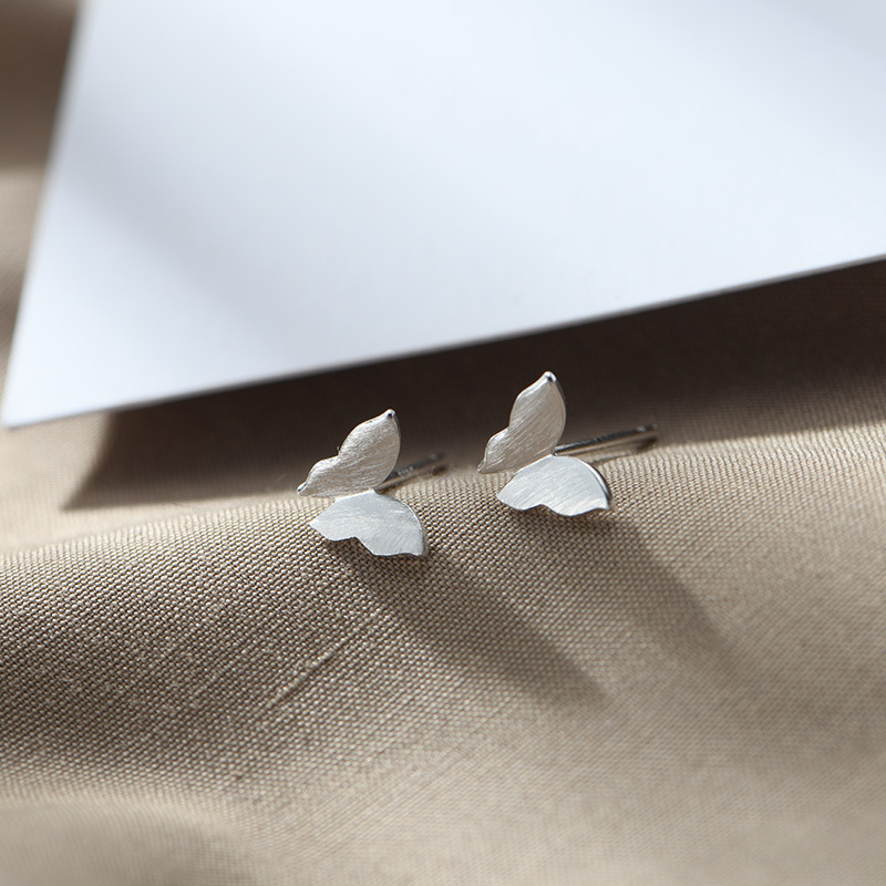Butterfly earrings women's small fresh plain silver brushed ear jewelry simple temperament Korean Yiwu small commodity wholesale