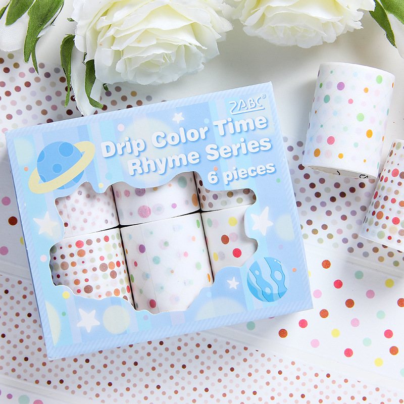 ZABC Cross-border Boxed suit Tape Dripping Color Time Rhyme Series Color Dot Material DIY Decoration 6 Involved