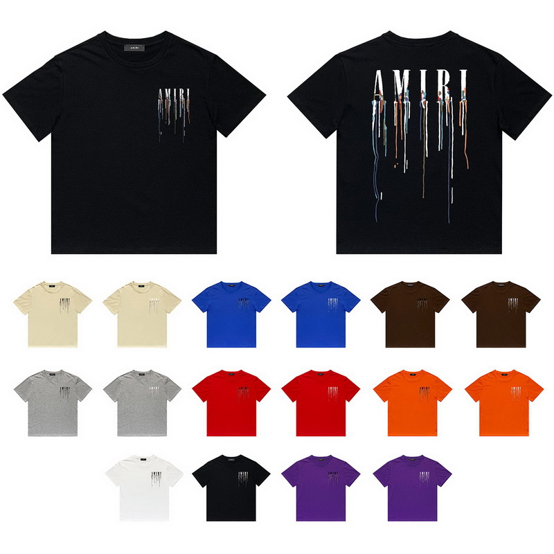 Long-term stock NEW US AMIRI 2022 color ink splash paint colorful casual hip hop high street crew neck short sleeve t-shirt