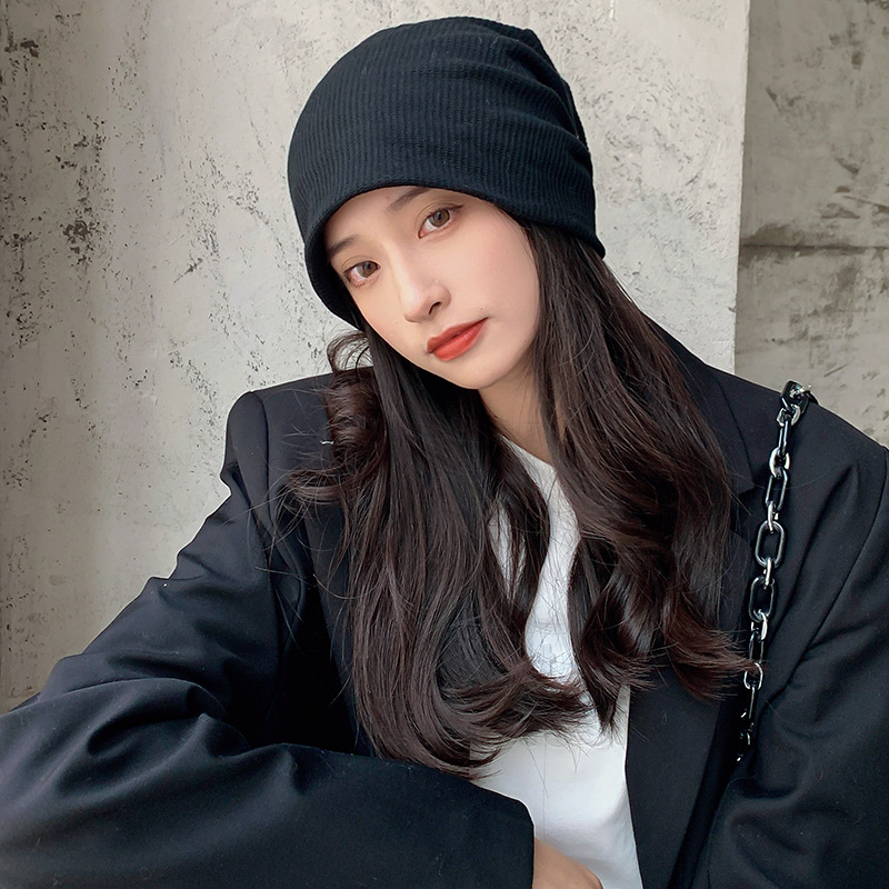 New Big Head Heap Heap Men's Spring and Autumn Pullover Cap Baotou Knitted Cap Hip Hop Cold Hat Wool Hat Women
