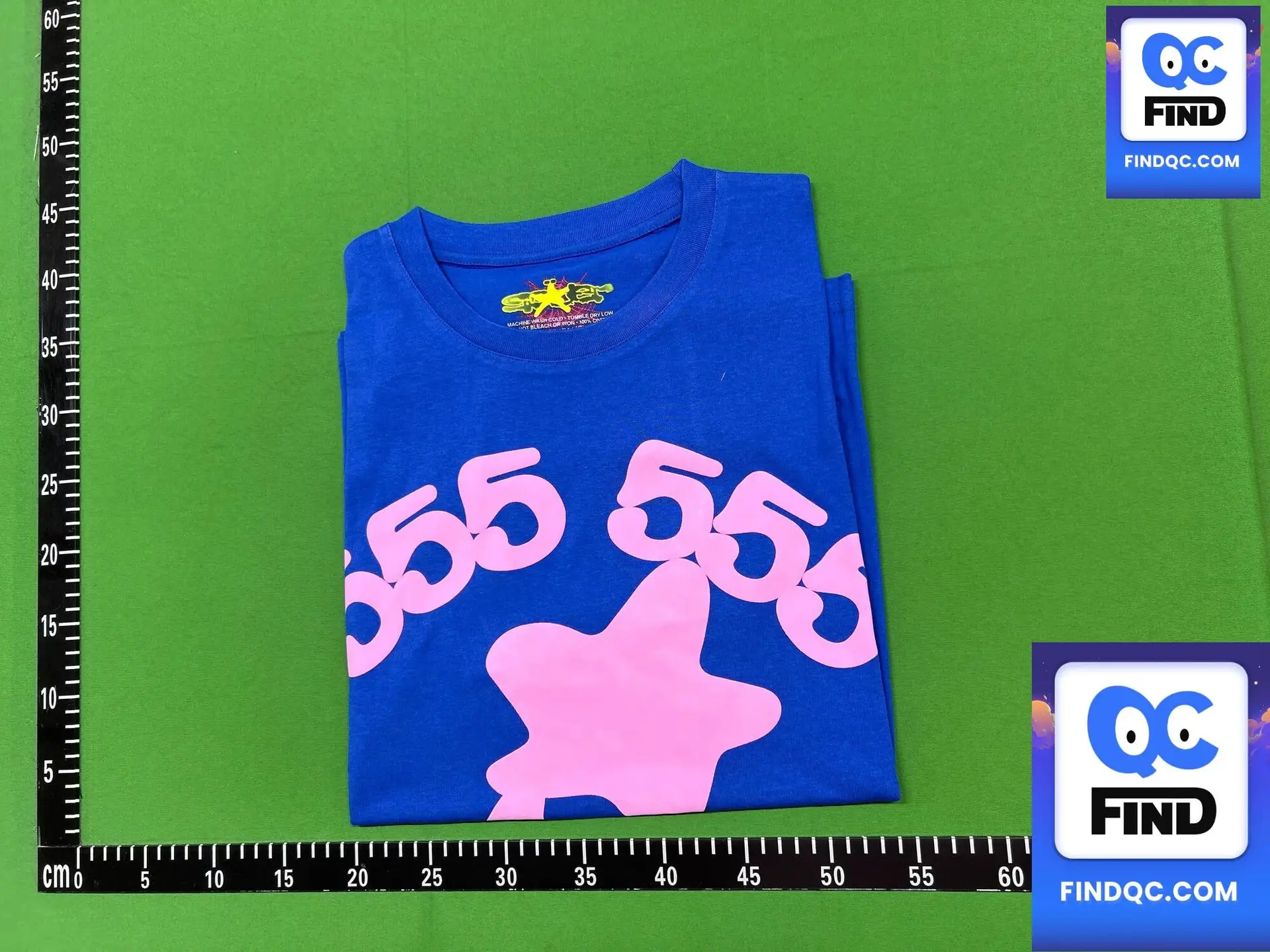 Blue T-shirt with pink 555 graphic