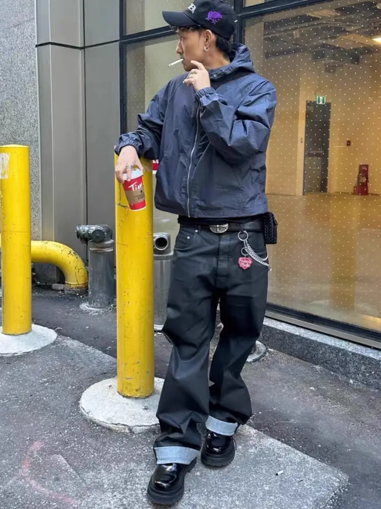 Ro Style Correct Version 24Fw Wax Wax Surface Geth Straight Coated Jeans Men's Trendy Brand Gali Same Style Pants
