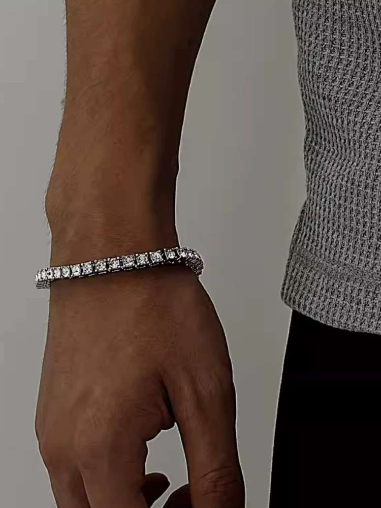 Hos American-Style Mstbling Ice Sugar 18K Gold Tenmis Bracelet High Street Hip-Hop Sparkling Moonlight Diamond-Encrusted Jewelry
