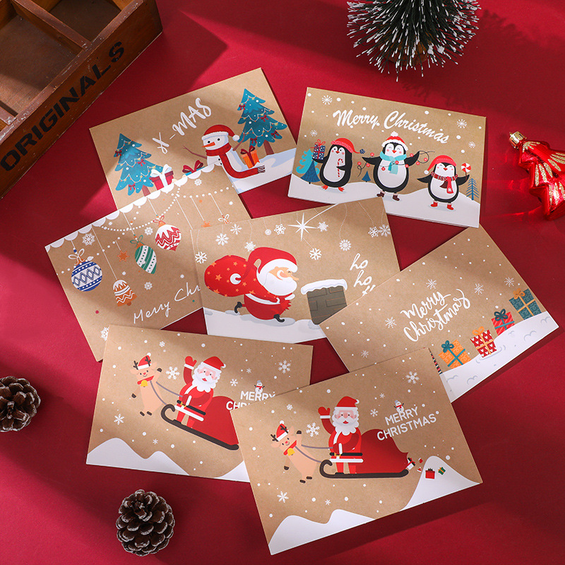 24 Set Christmas Card Christmas Gift Card Cute Cartoon Folding Card Blessing Message Card Envelope