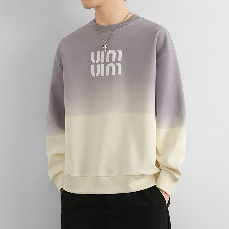 Gradual Color Heavy Sweater for Boys 2025 Spring and Autumn Round Neck Long Sleeve T-Shirt Casual Loose Base Shirt for Teenagers