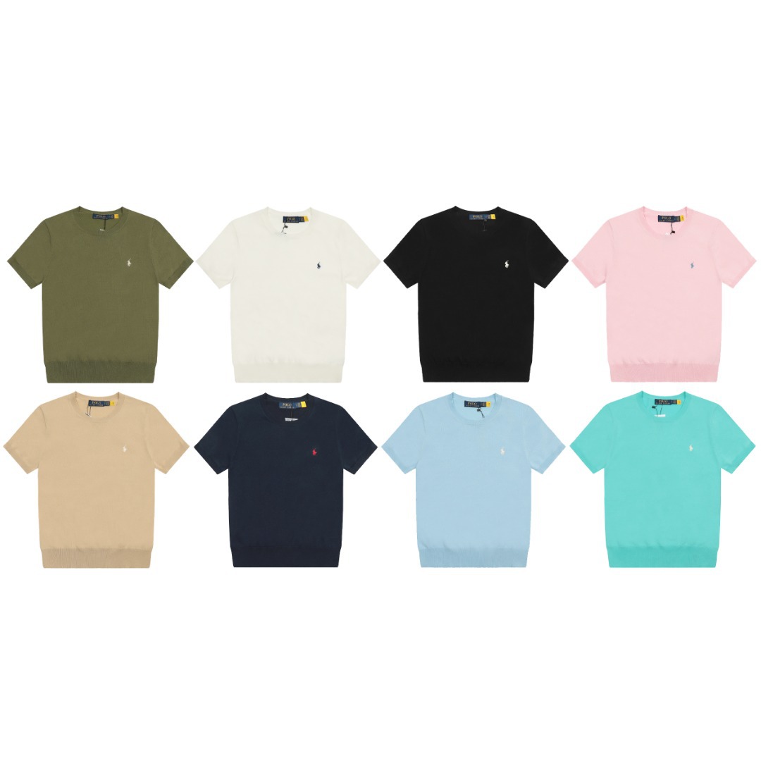 Rl High Version Laffy Pony Embroidered Knitted Short-Sleeved Basic Versatile Simple Fashion Slim Short-Sleeved Top
