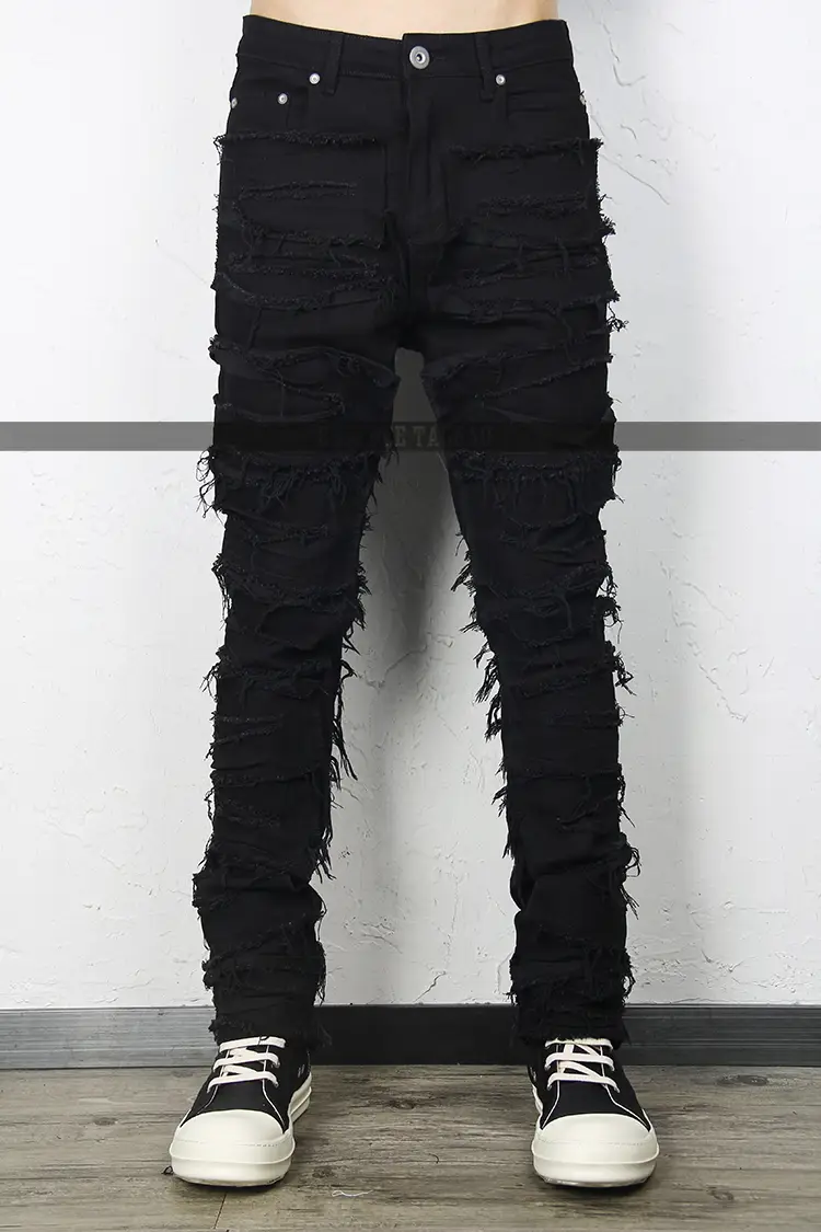 Essence Dark Destruction Flow Slim Straight Jeans Long Pants Trendy Brand Men's Popular Hip-Hop European and American Style