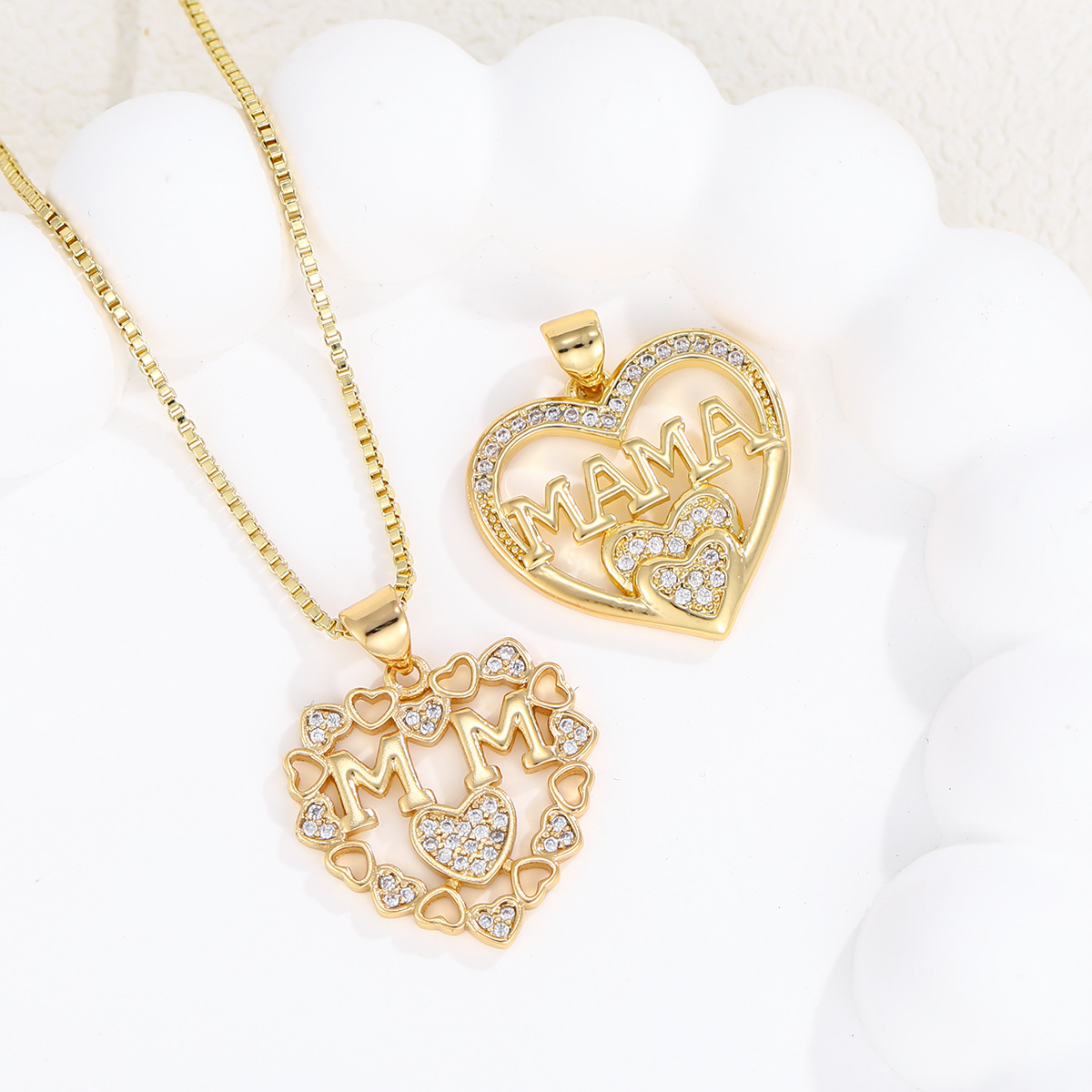 Cross-Border Best-Selling Mama Style Copper-Plated 18K Gold Full Diamond Zircon Heart-Shaped New Cross-Border Necklace Suitable for Amazon