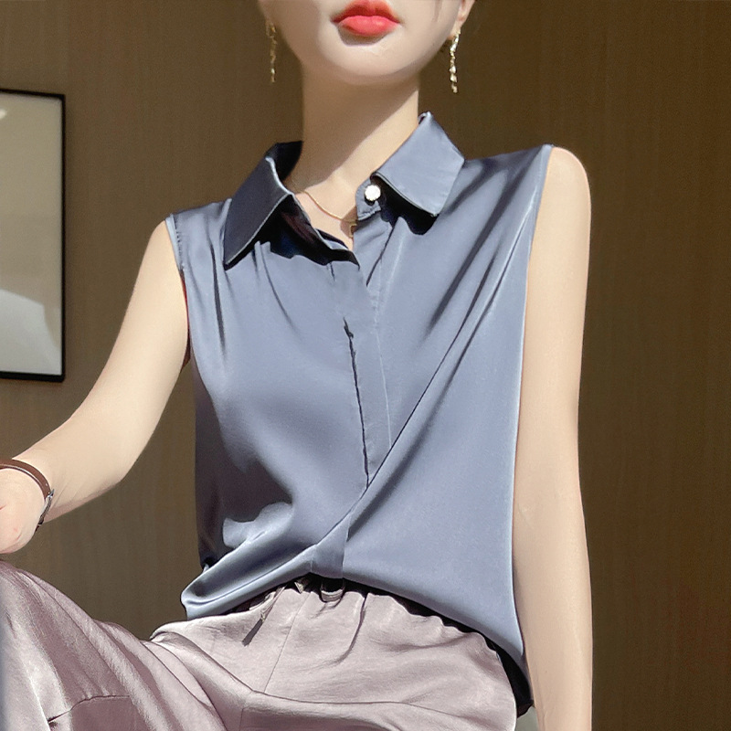 High-End Layered White Shirt for Women, Sleeveless Bottoming Shirt, Shirt Collar Top, Matching Suit, Spring Vest for Women