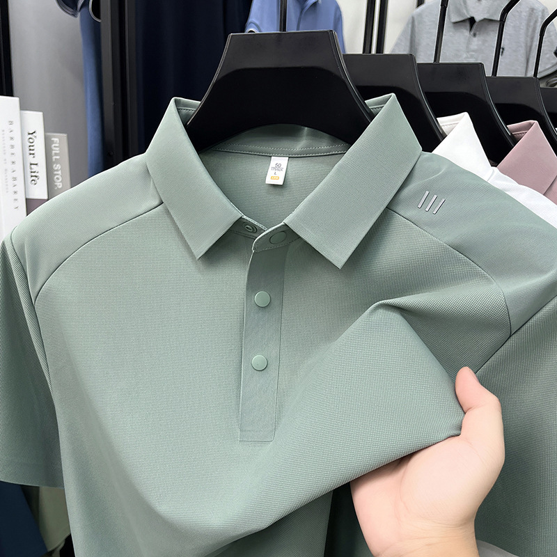 Cross-Border Summer New Product: Men's Seamless Nylon Polo Shirt with Four-Button Fast-Drying Cool-Touch Short-Sleeve Polo Shirt, Available for Dropshipping