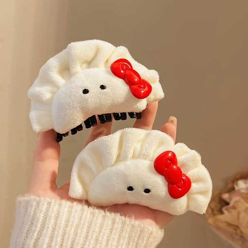Cute Plush Dumpling Hairpin Back Head Shark Clip 2024 New Plush Funny Simulation Hairpin Clip Headwear