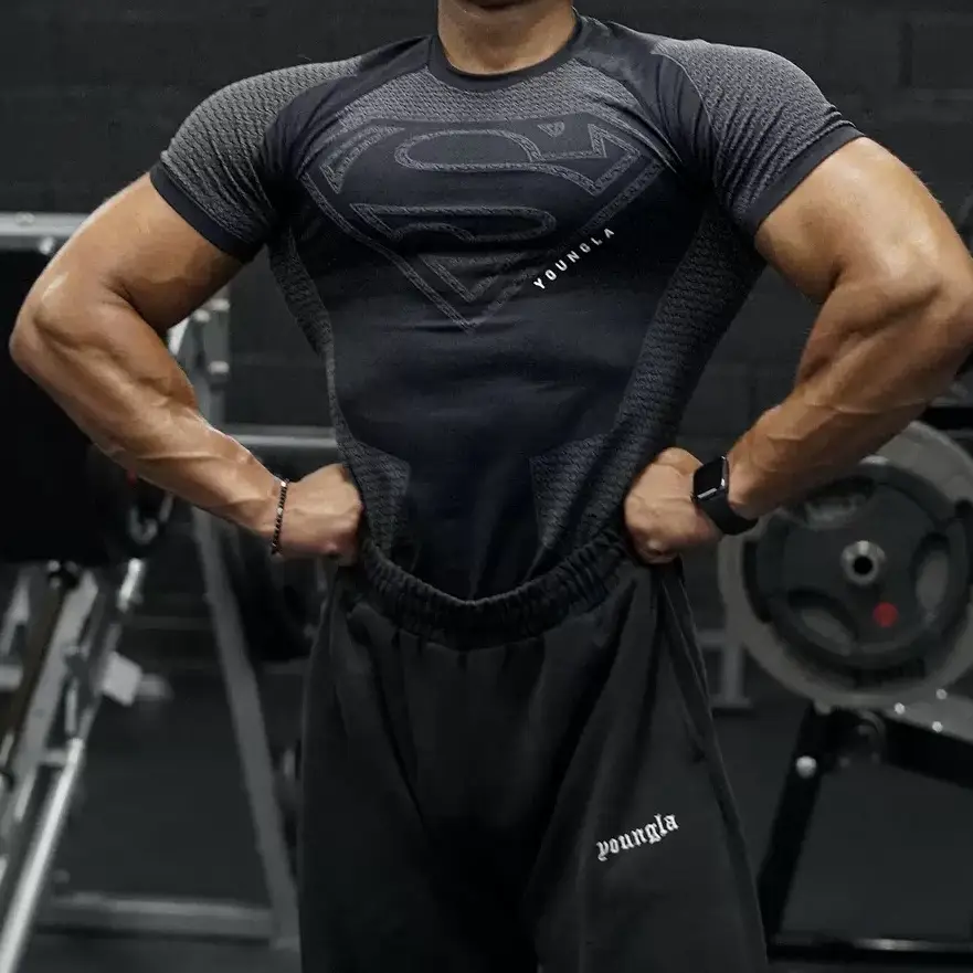 Youngla American-Style Sports Short-Sleeved Men's Superhero Fitness Clothing Quick-Drying Elastic T-Shirt Breathable Tight-Fitting Muscle Sports Clothing