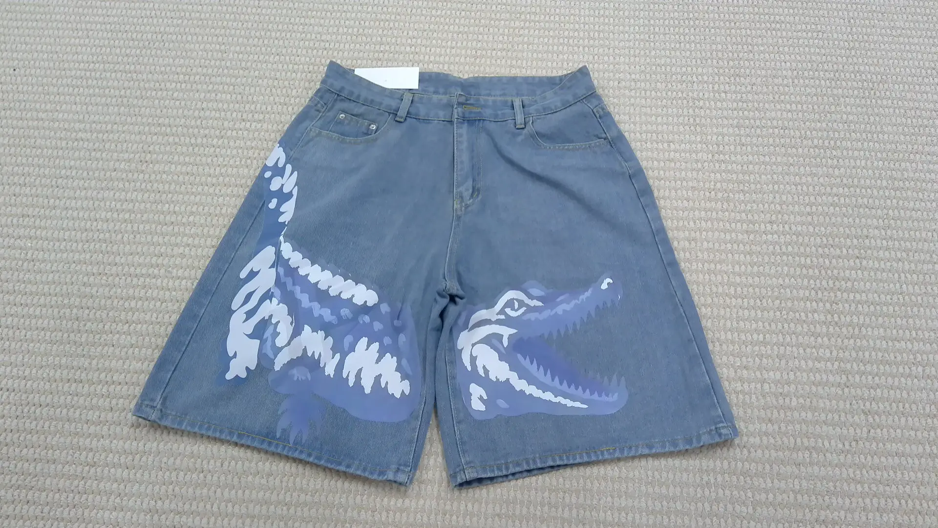 Summer New Arrival American Style Washed Fashion Personalized Trendy Pattern Printed Denim Shorts Loose Casual Straight Pants