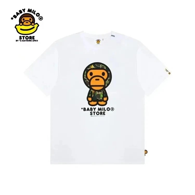 26SS Spring/Summer IT Streetwear New Arrival: BAPE Cartoon BABY MILO Camouflage Print Unisex Couple’s Loose-Fit Pure Cotton Crew-Neck Short-Sleeve T-Shirt