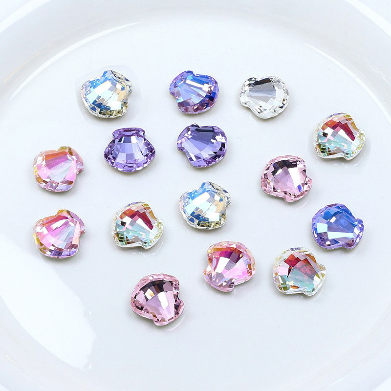 Dongzhou Crystal 12*12 Large Shell Nail Art Diamond Flash K9 Whole Batch Scallop Special Shaped Crystal Nail Art Accessories Wholesale