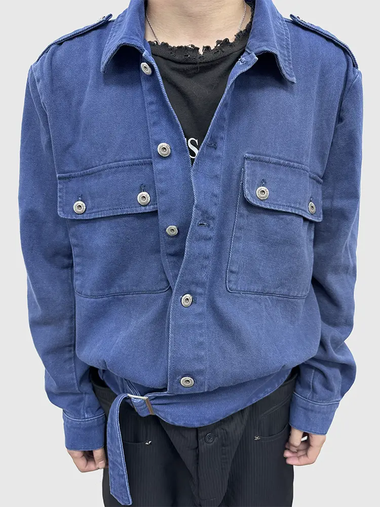 Wanna Lab 25Ss Military Denim Outwear Belt Adjustment Dutch Royal Army jacket Ykk Wheat Spike Buckle