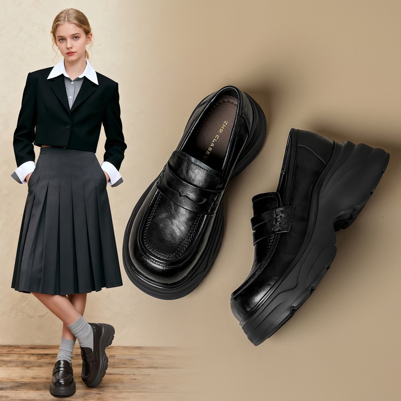 Zhr Thick-Soled British-Style Height-Increasing Loafers 2026 Spring New Breathable Lightweight Shoes for Women That Make You Look Slimmer and Taller Small Leather Shoes