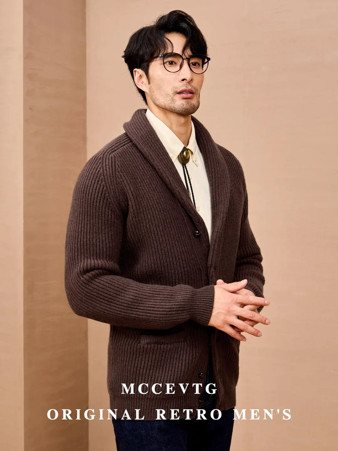 Mccevtg Thickened Mernu Wool Cardigan Outwear Men's Classy Lapel American Retro Knitting Sweater