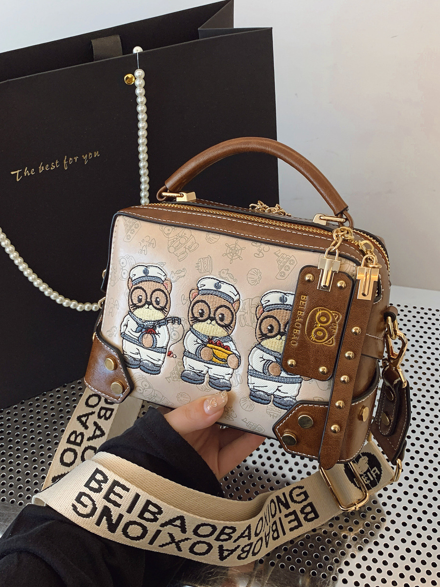 Beibao Large-Capacity Multi-Compartment New Cartoon Fashion Versatile Camera Bag with Contrasting Colors and Cute Design, Single Shoulder Crossbody Bag for Women