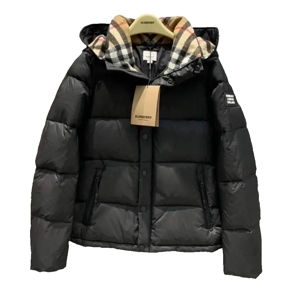Burberry Black Puffer Coat with Nova Check Lining