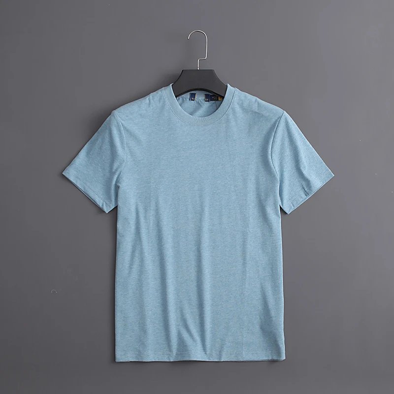20 Colors Men Short Sleeve T-Shirt Pony Logo Casual Minimalist Round Neck All-Cotton Washed Brushed Soft Plaid Easiest for matc