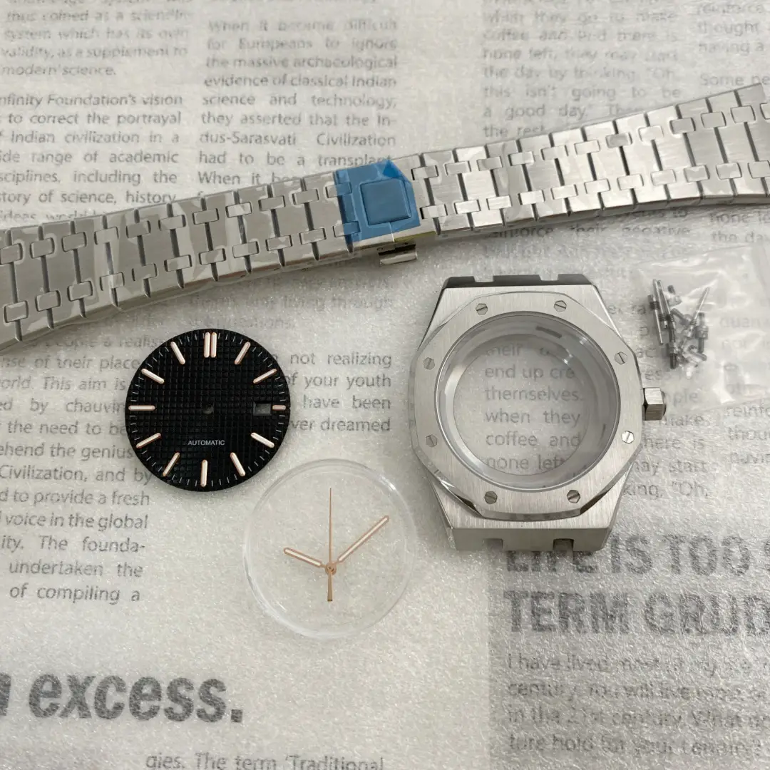 41MM Watch Case Blue Treasure Glass Modified Mechanical Watch Accessories NH35 Movement Watch Case Strap Full Dial Pins