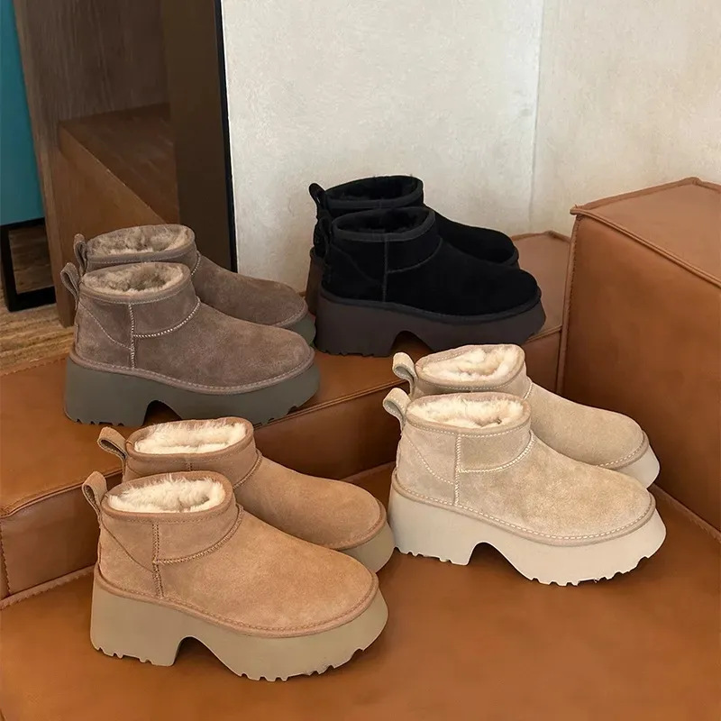 In-Stock Ug Brand Pure Original Popular High-Heeled Snow Boots for Women, Height-Increasing, Solid Color, Versatile, Fleece-Lined, Thickened for Autumn and Winter, Warm